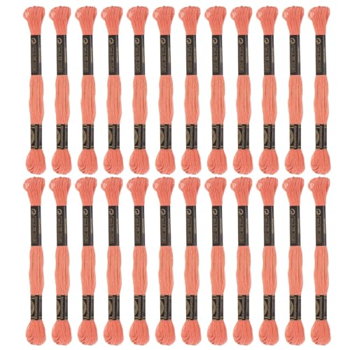 HARFINGTON 24 Skeins Embroidery Floss 8m Each Egyptian Long Fiber Cotton Cross Stitch Thread 26S/2x6 for Embroidery Projects Bracelet, Apricot - color: Apricot