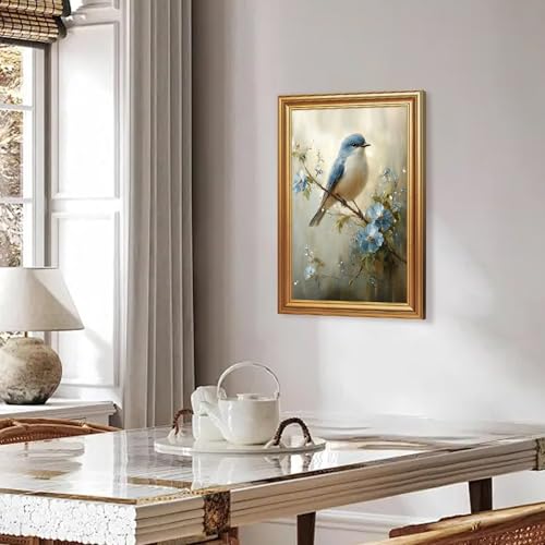 Wojuin Framed Vintage Blue Bird Floral on Branch Canvas Wall Art 16x24 inch - color: Bird, size: 24"L x 16"W