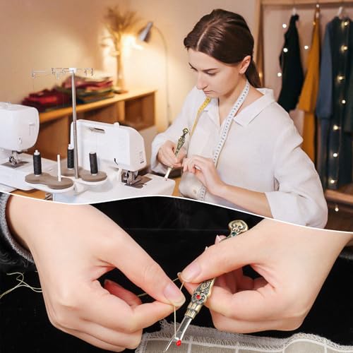2Pcs Metal Seam Rippers, European Vintage Carved Handle Stitch Ripper, Sharp Seam Ripper Tool for Sewing with Storage Cases, Durable and Handy Crafting Removing Threads Tools (Antique Brass) - color: antique brass