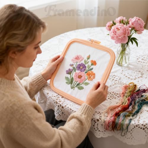 Framendino, 4 Pack Size Square Embroidery Hoops Plastic Cross Stitch Reusable Frames Rings for DIY Sewing Needlework Project