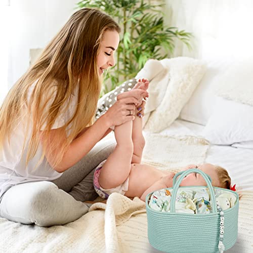 XUANGUO Large Cotton Rope Baby Diaper Caddy Organizer Basket Light Green - color: light green, size: Large