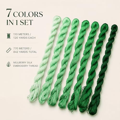 Natural 100% Silk Thread, Handmade Embroidery Thread Silk Floss 7 Colors 110m Each (92) - color: 92