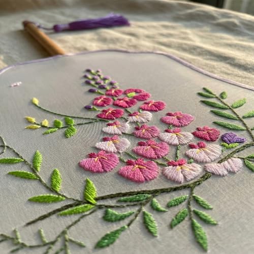 QIZUOLIFE Embroidery Fan Kit for Beginners, pre-Printed Wisteria Pattern - style: Wisteria's Graceful Dance