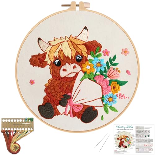 Nuberlic Highland Cow Embroidery Kit for Beginners - color: COW