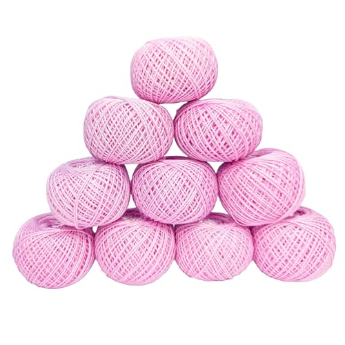 KGS Crochet Thread Cotton Yarn Balls | Size 8 | 10 Balls | 10 Grams Each Ball | Total 100 Grams of Pearl Cotton Thread for Crocheting, Cross Stitch, Needlepoint Hand Embroidery (Baby Pink) - color: Baby Pink