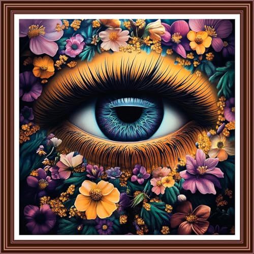 Dimensean Counted Cross Stitch Kit for Beginners, 11CT Unprinted Cross-Stitch Kit Easy Patterns Needlepoint Kit Cross Stitching Embroidery Kit Supplies-Flower Eyes 18x18 inch - color: ColornNEW06