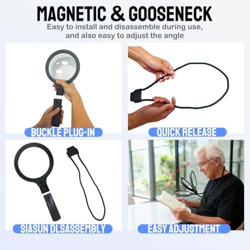5X Hands-Free Neck Magnifying Glass with Light for Seniors - size: With handles