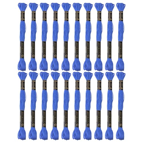 24 Skeins Embroidery Cotton Floss is 100% Egyptian Long Fiber Cotton of 8.75yds Each Cotton Cross Stitch Thread for Hand Embroidery DIY Creation and Friendship Bracelet String. (24, Blue) - color: Blue