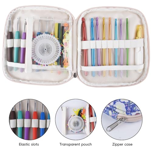Crochet Hook Case,Portable Zipper Storage Organizer Bag for Crochet Hooks, Knitting Needles, Project & Sewing Supplies, Lightweight,Easy to Hold (No Accessories Included).Royal Blue Flowers - color: royal blue flowers