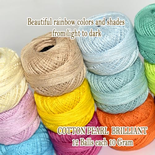 Double Mercerized Egyptian Long Staple Cotton Pearl Thread Ball 10 Grams Rainbow Color 12 Colors per Box for Crochet Hardanger Kniting Hand Sewing,Citrus Pop PrimaryPalette - color: Citrus Pop Primary Palette