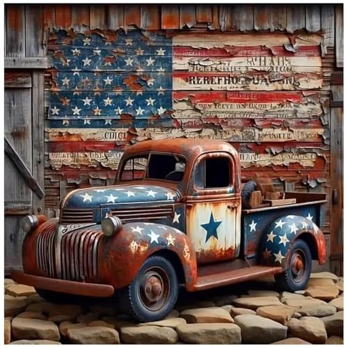 Tiwabb American Truck Flag Stamped Cross Stitch Kits for Adults Beginners - color: Cross Stitch - 7