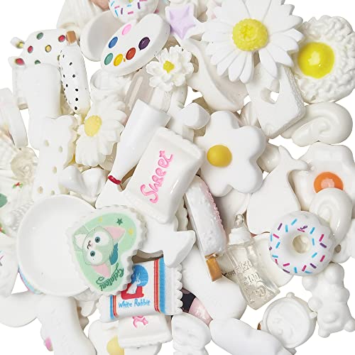 Chenkou Craft 50pcs Lots Mix Assorted White Craft DIY Flatbacks Resin Flat Back Buttons Scrapbooking (White) - color: White