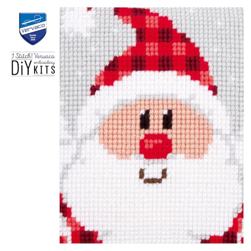 Vervaco Cross Stitch Christmas Pillow Kit Santa Joy DIY Home Decor Stamped Embroidery Chunky Cross Stitch Cushion Craft Supplies ca. 16" x 16" Needlepoint Kits for Adults Creative Gift - size: Santa with Reindeer