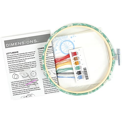 Dimensions Holiday Bicycle Embroidery Kit, 6" D, Multicolor 5 - color: White Printed Fabric,