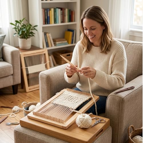 8PCS Nalbinding Needles, Beech Wood Weaving Needles and Weaving Tools for Large Needle Projects, Durable Weaving Accessories for Crafting and Textile Work, Smooth Wooden Sewing Needles Large Eye Set