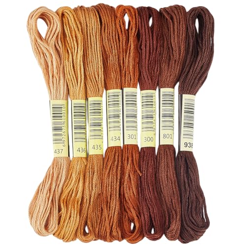 1 Box 65.6 Yards 8 Skeins 6 Strands Brown Cross Stitch Cotton Thread Assorted Embroidery Floss Set Friendship Bracelet Variegated Yarn Gradient String Bulk for Hand Sewing Making Crochet - color: Peru Cotton Thread, size: 65.6 Yards