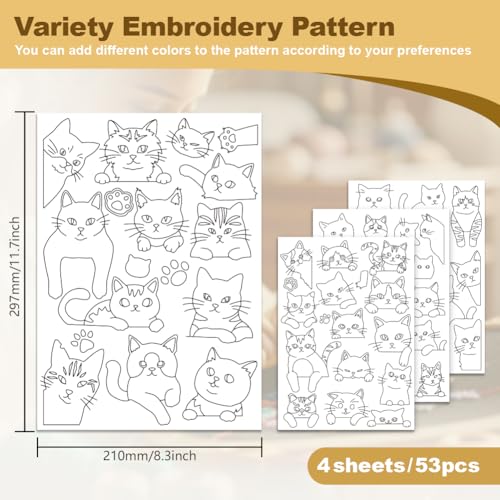 53Pcs Peeking Cat Water Soluble Hand Sewing Stabilizers