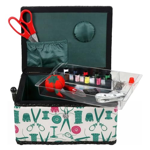 SINGER Large Sewing Basket Kit, Vintage Spools, Notions Pack, 127 Count - color: Tan