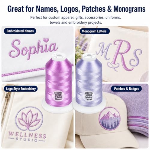 Simthread 2Pk 5500Y 40WT Polyester Embroidery Thread Lilac612 Lavender804 - color: Floral Duo(Lilac+Lavender)