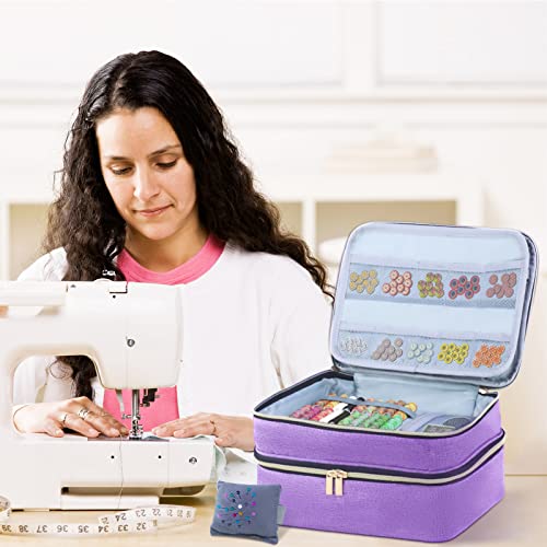 Sewing Organizer Bag - 11.5"x8"x6" Double-Layer Sewing Box with Storage for Scissors, Thread, Pins, Needles, Clips (Purple) - color: Purple