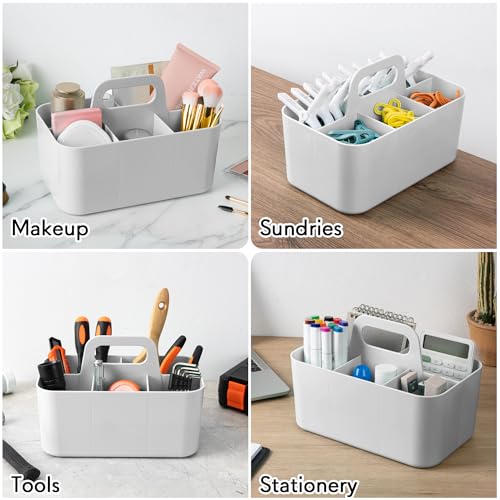 Tiawudi Multipurpose Caddy Organizer, Plastic Caddy with Handle, Stackable Desk Organizer for Stationery, Marker and Pencil, Office Supplies Organizer, Dorm Caddy - color: Gray, size: Rectangle