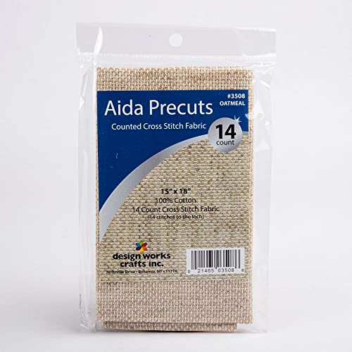 DesignWorks Ink 14 Aida Fabric Pre-Cut for Counted Cross Stitch-Oatmeal, Gold