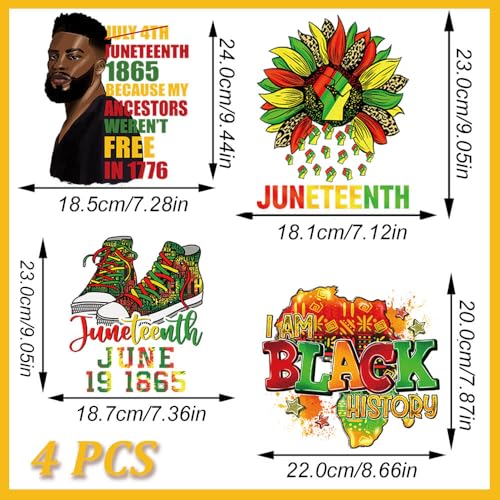 DTF Transfers Ready to Press - 4 Sheets Juneteenth Iron on Decals with Black Men Sunflower Shoes Black History Patterns Iron on Transfer Patches for June 1865 Party T Shirts Clothes Bag DIY Decoration - color: Juneteenth A
