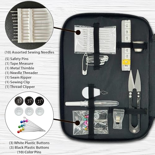 Vellostar Beginner Sewing Kit for Adults and Kids, 22 Threads, Travel Case - color: Beginner Black