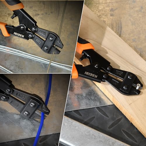 KSEIBI 141610 Mini Bolt Cutters 8 inch - Spring Loaded, CR-V Steel, Sharpened Cutting Edge, Wire Cutter, Snips Clippers, One Hand Operation, Small and Portable Design with Soft Grip Anti-Slip Handle - size: 8 Inch Mini Bolt Cutter