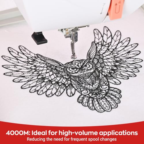 Polyester Embroidery Thread 4000M(4374Y) 40WT Thread for Commercial Multi Needles and Single Needle Embroidery Machine Black 0402 - color: Black 0402