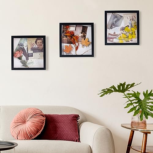 Muzilife 8x8 Small Shadow Box Wood Picture Frame with Stand, Glass, Black - color: 1pcs 8x8-black