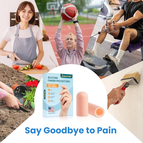 JUMPOW Gel Finger Cots Protectors, Silicone Finger Covers Caps Sleeves Flexible Shields for Fingertip Thumb Protection, Arthritis, Rubbing, Cracking, Hangnail & Pain Relief (Complexion, L, 16PCS)