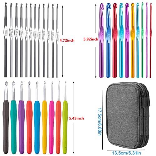 Weabetfu 102pcs Crochet Hooks Set Crochet Hook Kit with Case Ergonomic Crochet Needles for Arthritic Hands and Crochet Accessories Complete Crochet Set for Beginners & Experieced Crochet Lovers - color: Grey