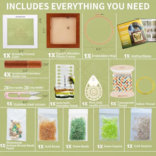 Bead Embroidery Kit for Adults with Instructions Video and Gift Box - color: Green - Easy