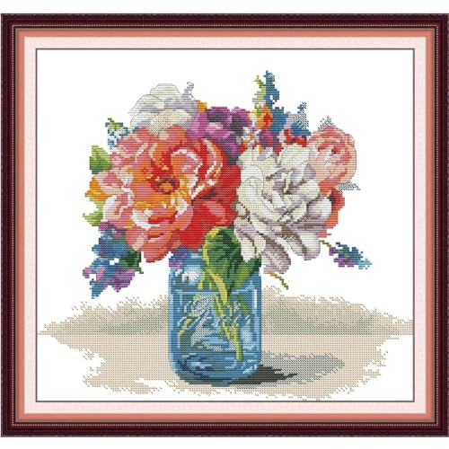 ITSTITCH Stamped Cross Stitch Kits - Full Set of Embroidery for Beginners or Adults,14 CT 2 Strands DIY Vases Patterns Counted Arts Craft 14.5×13.8 inch - color: Vases