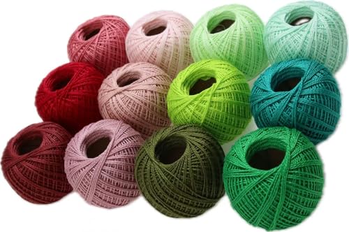 KCS Mercerized Pearl Cotton Thread Size 8 Crochet Needlework Embroidery Threads Ball (12, 12balls08) - color: 12balls08