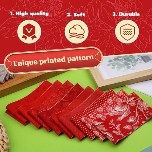 Jelly Roll Fabric Strips for Quilting, Crafting, Blanket, Upholstery, Floral Pattern Fabric Kit for Hand Decoration, Sewing DIY - color: Red