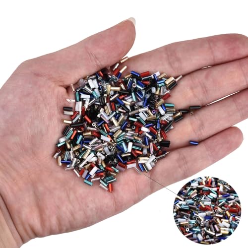 1900pcs 2x5mm Multicolor Sparkle Glass Bugle Beads Tube Seed Beads for Earring Bracelet Necklace Jewelry DIY Craft Making - color: Multicolor 2x5mm