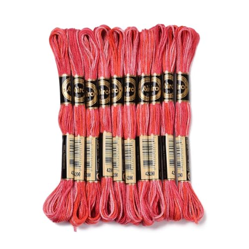 10 Skeins Crimson 0.5mm 6-Ply Polyester Embroidery Floss Cross Stitch Threads Segment Dyed Gradient for DIY Craft Hand Sewing Knitting DIY Crafts Jewelry Making 8.75 Yards(8m)/Skein - color: Crimson