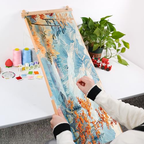 Large Beech Wood Embroidery Scroll Frame, 2-Part Adjustable Holder for Cross Stitch, Tapestry, Quilting, Sewing Needlepoint Projects - style: 33" x 12"