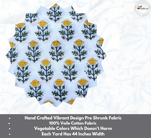 100% Cotton Fabric by the Yard, Hand Block Print Fabric for Sewing RB-116 - color: Rb-116 Yellow, size: 5 Yard pre cut