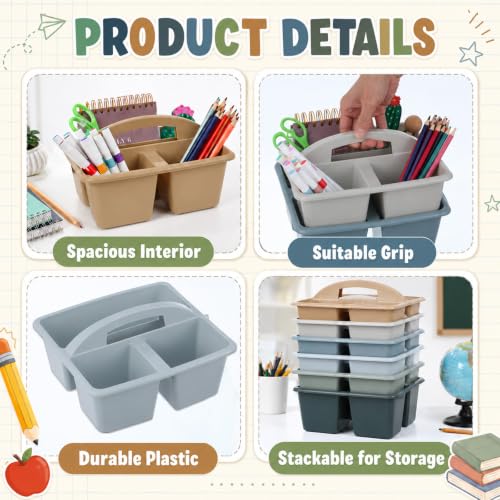 6 Pack Plastic Classroom Organizer Caddy with Handle, Muted Nordic - color: Muted Nordic