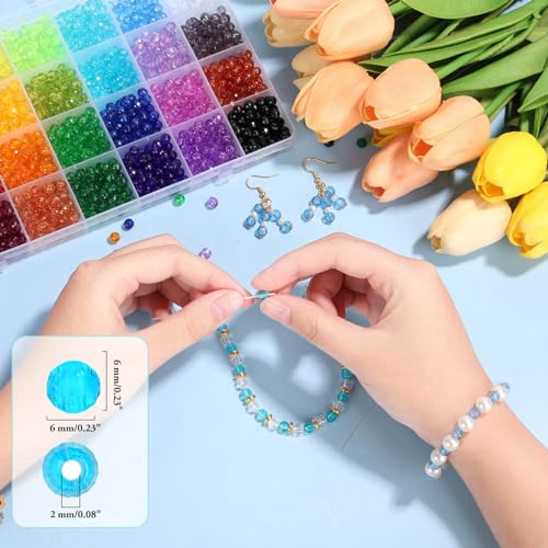 PAXCOO 1820Pcs Crystal Acrylic Beads Faceted Bicone Gem Beads for Jewelry Making (6 MM) - size: 6 MM