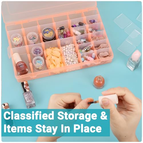 Nail Art Organizer Box, Cosics 36-Grid Orange Empty False Nail Tip Storage Box Organizing Containers for Nail Crystals, Rhinestones Nail Accessories with Adjustable Plastic Dividers - color: Orange, size: 36 Grids-1 Pack