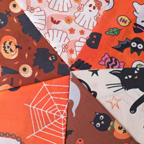 6 Pcs 18 x 21 Inches Halloween Cotton Fabric Precut Quilting Fabric Bundles Solid Colors Quilt Material for DIY Craft Sewing Embroidery - color: Halloween