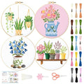 BEUNITONE 4 Set Embroidery Kit for Beginners, Vase Plants Cross Stitch Kits, Needlepoint Kits for Adults with Instructions and Full Kit, Creative Hand Embroidery Patterns for Cloth and Home Decor - style: B-Potted Plant