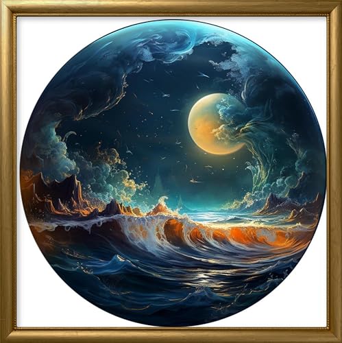 Leczany Cross Stitch Stamped Kit for Beginner - Moonlight Waves | DIY Embroidery Starter Patterns Craft Kit Needlepoint for Adults | 11CT, 3 Strands | 15x15 inches - color: 11CT Stamped kits,Moonlight Waves 15x15 inches