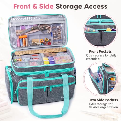 AMOIGEE Double Layer Sewing Organizer Bag with 2 Clear Storage Sewing Boxes - color: Grey