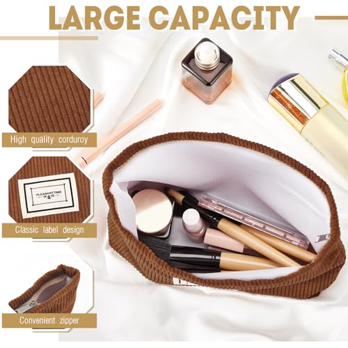 4 Pack Velvet Corduroy Makeup Bag Zipper Pouch,Yellow Brown Series,Plaid - color: Yellow Brown Series