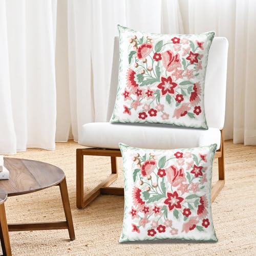 Set of 2 Embroidered Decorative Throw Pillow Covers Couch Square Pillowcases Cushion for Bedroom Sofa Farmhouse Decor 18x18 Inch (Angel Flower) - color: Angel Flower
